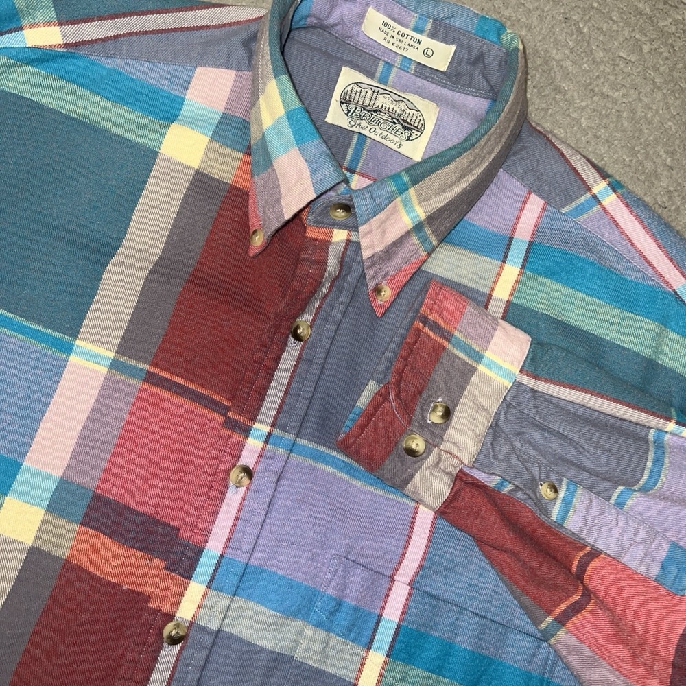 VTG Britches Great Outdoors Shirt Men's Size L Plaid Flannel Button Down 90s